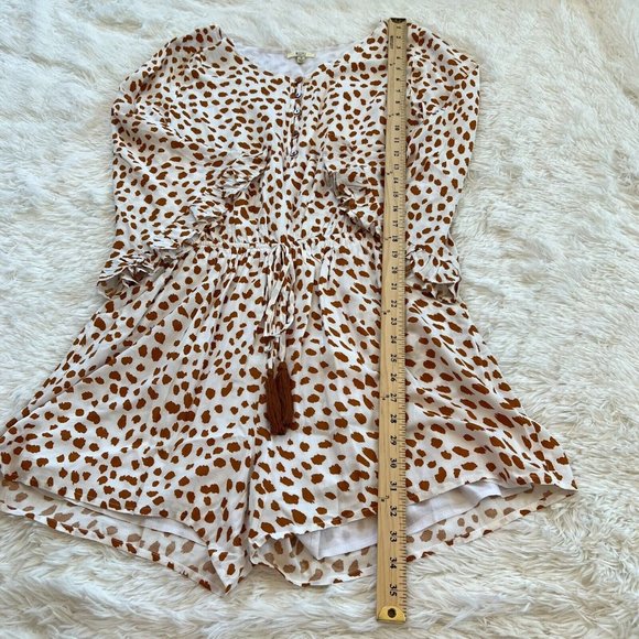 KOri America Romper Small Animal Print Drawstring Waist Pocket Boho Ruffle 15348 - Picture 7 of 13